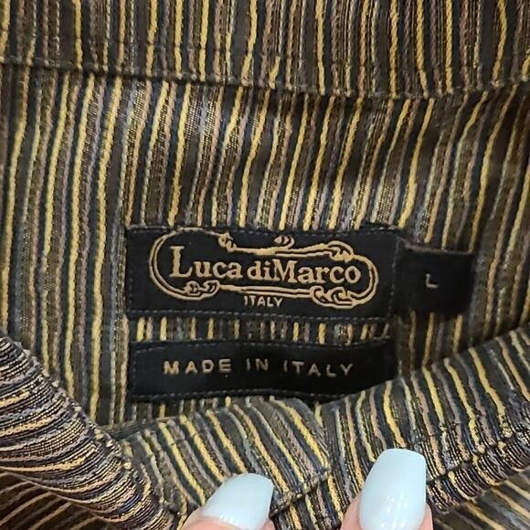 Luca diMarco Italy mens black, brown‎ and gold stripped button down long sleeve - Picture 4 of 5